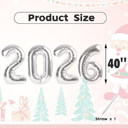 2026 Balloon Numbers Party Decorations, 40In Silver Balloons | Eye-catching - Image 5