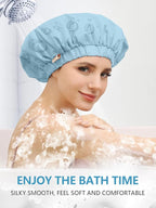 Years calm Reusable Waterproof Shower Caps for Women, Hair Caps for Showers, Double-Layer Elastic Design, for All Hairstyles, Travel-Friendly (Sky Blue)