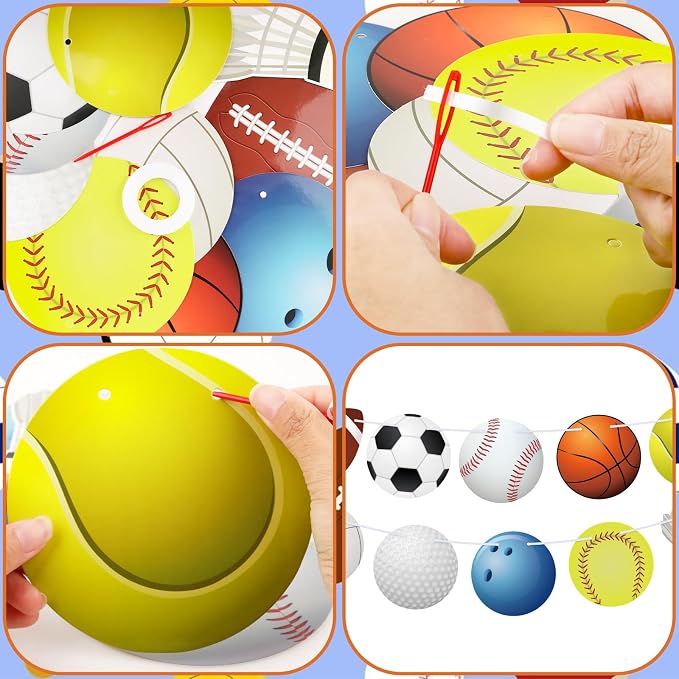 Hooqict Sports Themed Party Decorations Happy Birthday Banner Baseball Football - Image 8