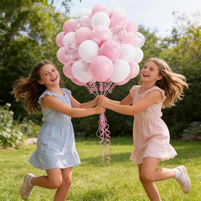 160Pcs 12 Inch Pink White Pastel Pearl Clear Latex Balloons - Image 7