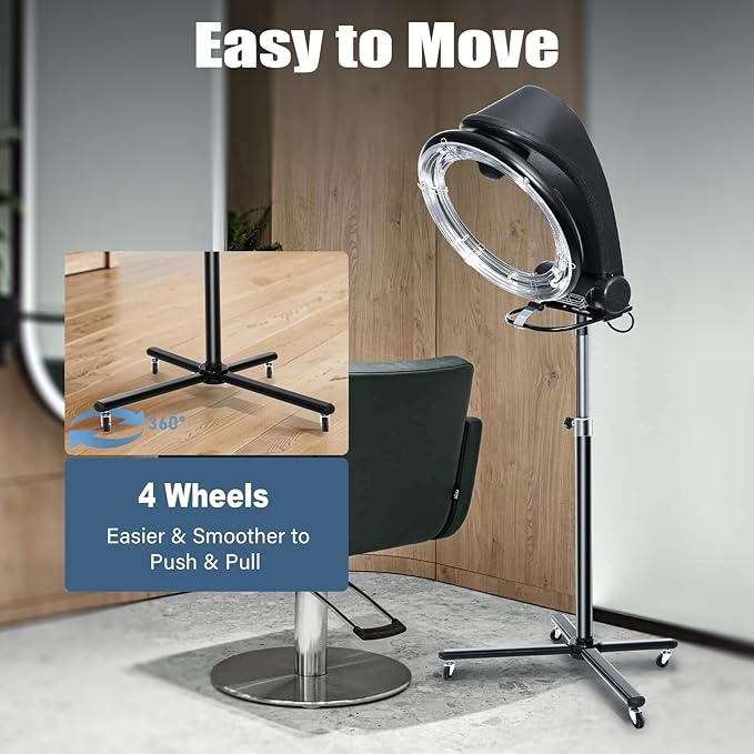 Freestanding Infrared Hair Hood Dryer with Digital Control - 6-Temp Salon Hair Steamer & Processor for Home/Professional Use | Mobile Base, Adjustable 55"-65" Pole, US Plug