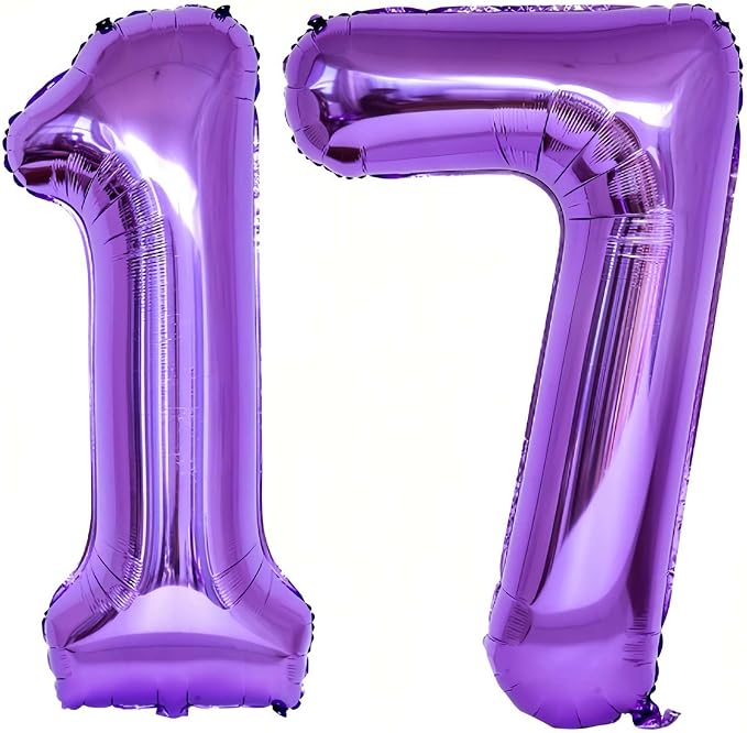 Purple 17 Number Balloons, 40 Inch Giant Number 17 Balloons Foil Mylar Helium by Lovoir