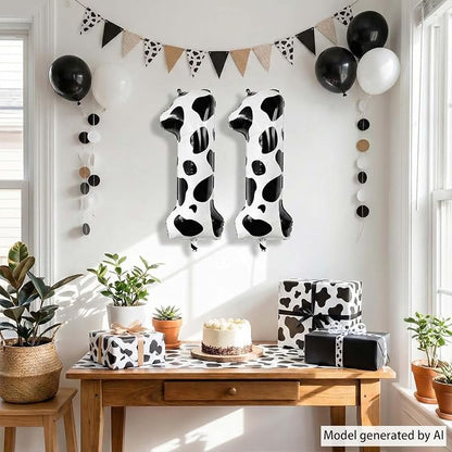 40 Inch Cow Print Number 11 Balloon, Giant Black and White Foil Number Balloons - Image 2