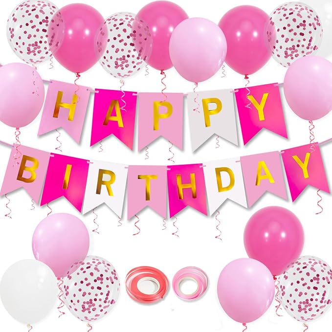 Pink Birthday Decorations, Happy Birthday Banner by Unknown