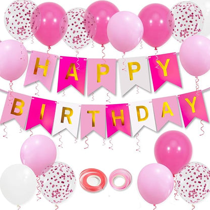 Pink Birthday Decorations, Happy Birthday Banner by Unknown