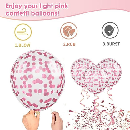 Hot Light Metallic Pink Confetti Balloons 50 Pcs 12 Inch | Princess Barbie Pink - Image 3