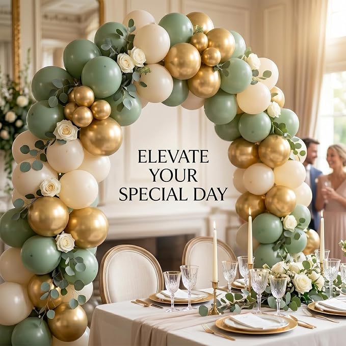 60pcs Sage Green and Gold Balloon Kit, 12 Inch Eucalyptus Olive Green Cream & - Image 3