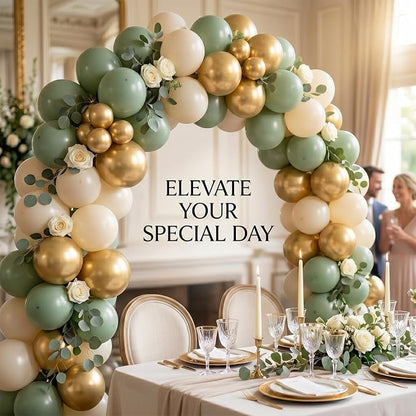 60pcs Sage Green and Gold Balloon Kit, 12 Inch Eucalyptus Olive Green Cream & - Image 3