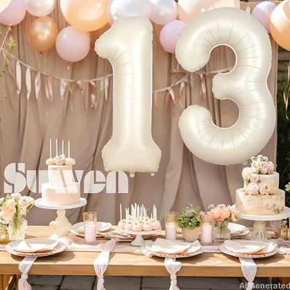 SUWEN 40 Inch Cream White Large 13 Number Balloons Big Foil Helium Number - Image 3