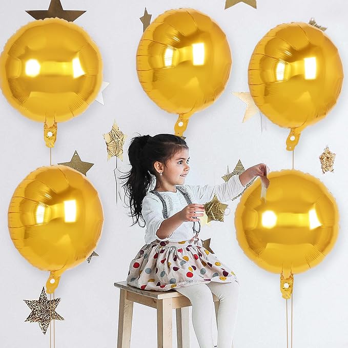 20 Pcs Gold Round Shaped Balloons, 18 Inch Round Foil Balloon, Giant Round - Image 4