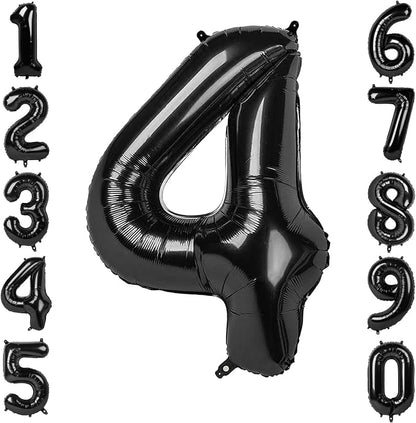 Black Number 4 Balloon 40 Inch, Sharp Metallic Foil Digit Party Supplies | by Unknown