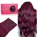 WENNALIFE Clip in Hair Extensions Real Human Hair, 20 Inch 120g 7pcs Remy Hair, Light Burgundy Straight Natural Coloured Extensiones De Cabello Humano Con Clip Ins