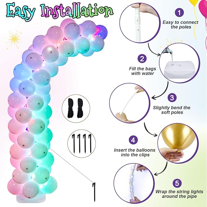 Lighted Half Arch Balloon Stand Kit 8.2FT/6FT Balloon Arch Kit - Image 6