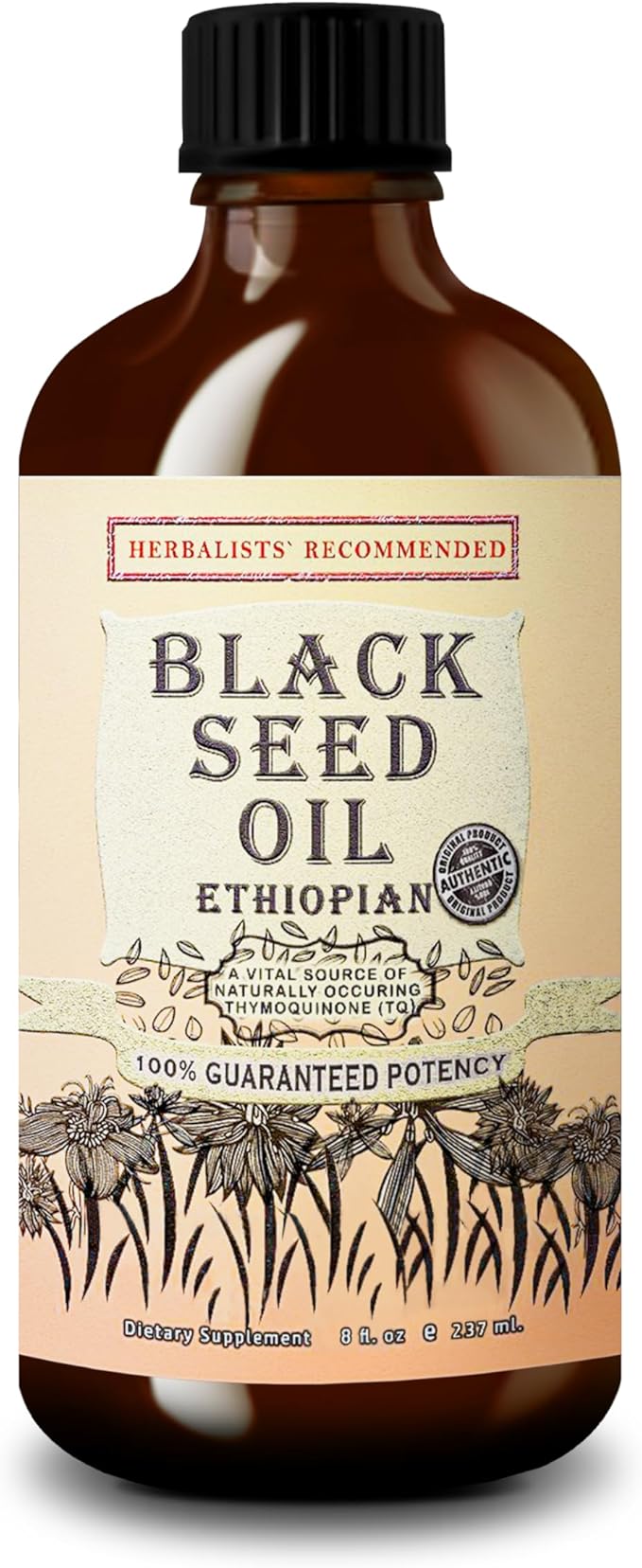 Black Seed Oil 8 oz - Cold Pressed Ethiopian Black Cumin Nigella Sativa, 3X Thymoquinone, 100% Pure Liquid in Glass Bottle - Supports Immune, Hair, and Skin Health