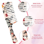 Wide Tooth Comb,Effortless Tangle Removal for Curly, Wet, Long Hair Wet,Cute Aesthetic Design for Women Men and Girls (Brown-12)