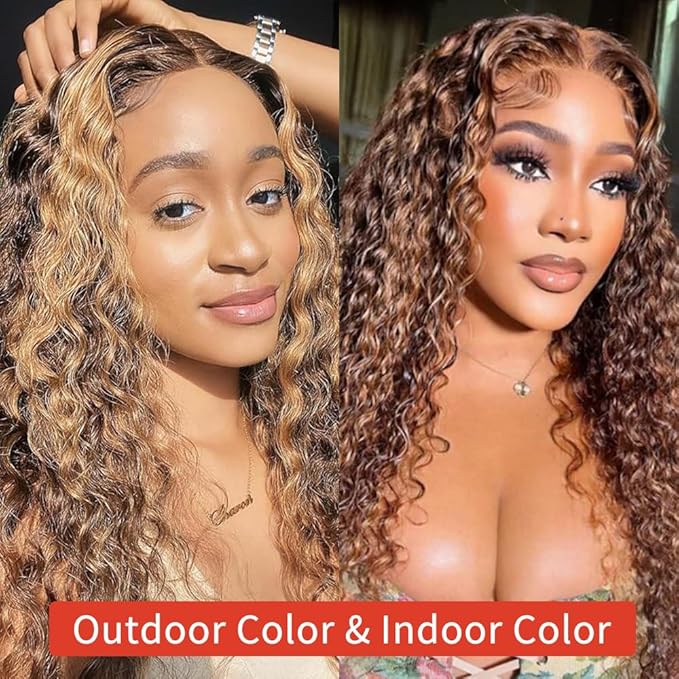 Highlight Ombre 13x6 Lace Front Wig Human Hair Deep Wave Honey Blonde Glueless HD Transparent Lace Frontal Wigs for Women 180 Density Human Hair (highlight ombre deep wave, 32 inch)