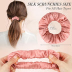 4Pcs Mulberry Silk Hair Scrunchies, Cherry Pink Silk Hair Ties for Hair Sleep Frizz Breakage Valentine's Galentines Day Gifts