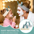 Snail Face Wash Headband Skincare & Wrist Bands for Washing Face Set Cute Spa Headband for Women and Wrist Faces Wash Bands for Shower, Facial Cleaning, Soft Coral Fleece Makeup Headbands,Beige & Grey