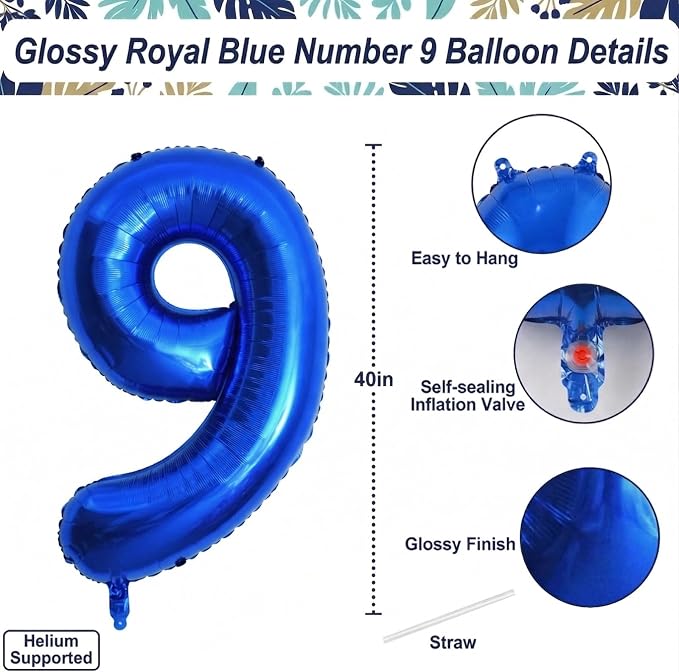 Navy Blue Number 9 Balloon 40 Inch, Foil Digit - Image 4
