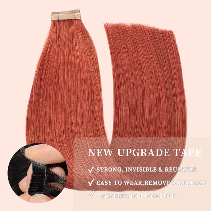 Copper Tape in Hair Extensions Human Hair, 20pcs 16 Inch Remy Hair Extensions Straight Human Hair Tape in Extensions Skin Weft Tape Extensions Human Hair (350#,16 Inch)