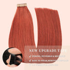 Tape in Hair Extensions Real Human Hair 24 Inch Copper Double Sided Tape for Skin Weft Hair Extension Invisible Tape in Hair Extensions Straight Remy Human Hair for Women 20pcs (350#,24 Inch)
