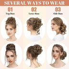 CJL HAIR 2PCS Messy Bun Hair Pieces Wavy Curly Synthetic Updo Chignon Fake Scrunchies Ponytail Extension for Women Sahara Beige