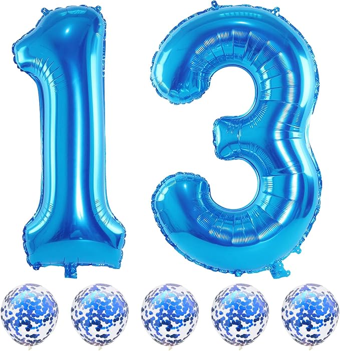13th Birthday Balloons for Boys, 40 Inch Blue Foil Number 10 Balloons by Lingqiang