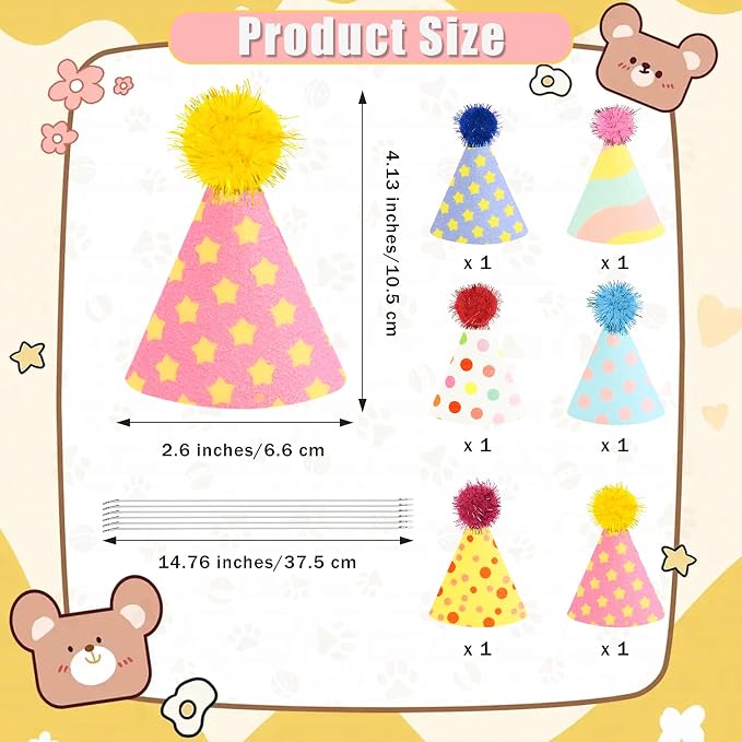 CANREVEL Mini Party Hats for Stuffed Animals Headwear, Birthday Hats - Image 2