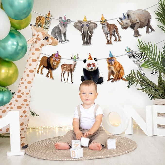 Hooqict Safari Animals Happy Birthday Banner Animal Birthday Decorations Party - Image 6