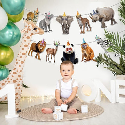 Hooqict Safari Animals Happy Birthday Banner Animal Birthday Decorations Party - Image 6