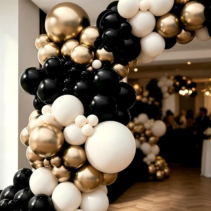 Black Gold Sand White Balloon Garland Arch Kit | Black Sand White Balloon - Image 4