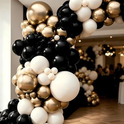 Black Gold Sand White Balloon Garland Arch Kit | Black Sand White Balloon - Image 4