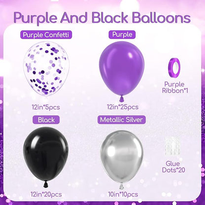 60pcs Purple and Black Balloons 12inch - Image 2