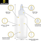 BRIGHTFROM Squeeze Bottles - 4 OZ Empty Plastic Containers for Dressing, Sauces & Condiments | Ketchup, Mustard, Syrup, Oil, Arts and Crafts | Leak Proof, BPA Free, Refillable | Twist Top - Pack of 4