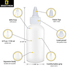 BRIGHTFROM Twist Top Applicator Bottles, Squeeze 4 OZ Empty Plastic Bottles, Refillable, Open/Close Nozzle - Multi Purpose (Pack of 2)