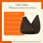 Full Shine Hair Extensions Tape in Color 2 Dark Brown Tape in Hair Extensions Human Hair 12Inch Skin Weft Hair Extensions 20Pcs 30Gram Tape Ins Human Hair Extensions for Women