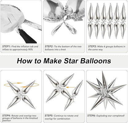 72 PCS Black and Silver Star Balloons, Large 26 Inch Foil Spike Balloons - Image 4