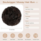 Messy Bun Hair Piece Wavy Curly Scrunchies Fluffy Donut Thick Updo Elegant Chignon Hairpieces for Women Girls, Black Brown 1.4oz