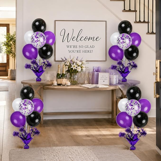 4 Set Purple Black Balloon Centerpieces - Image 8