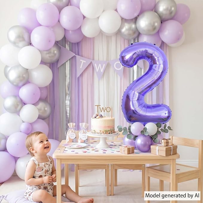 Purple Number 2 Balloon 40 Inch, Giant Lavender Mylar Foil Number 2 - Image 2