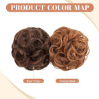 CJL HAIR 2PCS Messy Bun Hair Pieces Wavy Curly Synthetic Updo Chignon Fake Scrunchies Ponytail Extension for Women Tizian Red