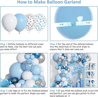 Amandir 137pcs Baby Blue Balloons Baby Shower Decorations - Image 3