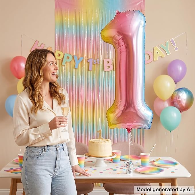 40" Rainbow Foil Number 1 Balloon - Image 4