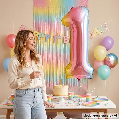 40" Rainbow Foil Number 1 Balloon - Image 4