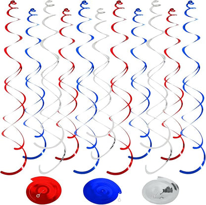 36PCS Red Blue Silver Hanging Swirl, Sparkle Ceiling Hanging Decorations by PatiCool