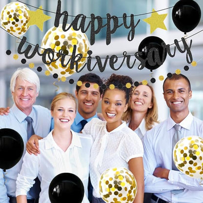 Happy Workiversary Banner Black Gold Glitter Work Anniversary Party Decorations - Image 5