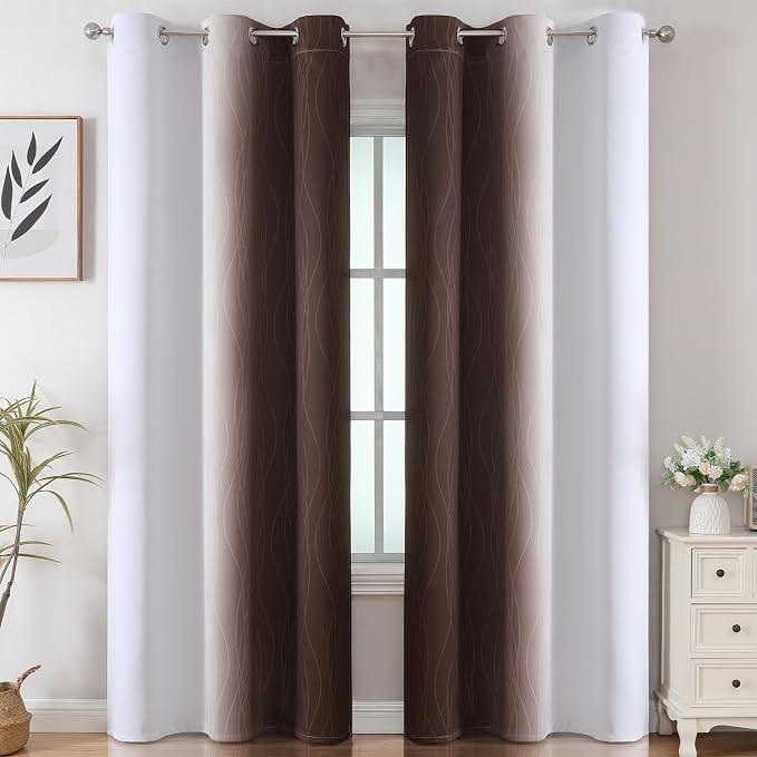 Brown and Greyish White Ombre Blackout Curtains - Image 2