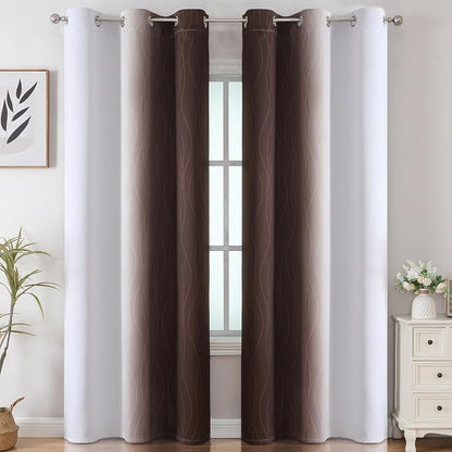 Brown and Greyish White Ombre Blackout Curtains - Image 2