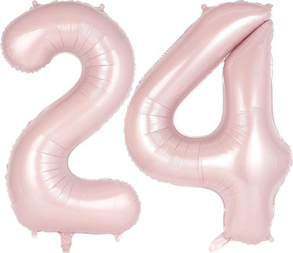 Light Pink Number 24 Balloon, 40 Inch Giant Mylar Number Balloons, Large Foil by AIQINHU