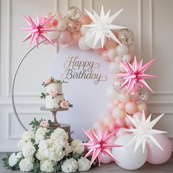 Pink Star Balloons, 22/27 Inch Transparent Star Foil Balloons, Cone Spike - Image 4
